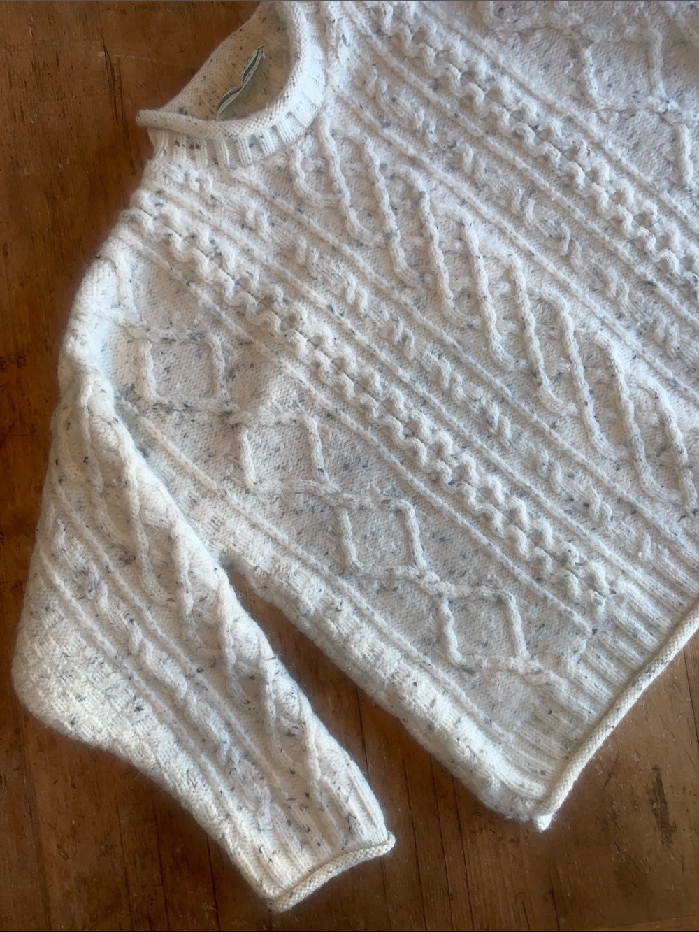 Aran Crafts Cream Speckled Cable Knit Crewneck Sweater - Picture 4 of 16